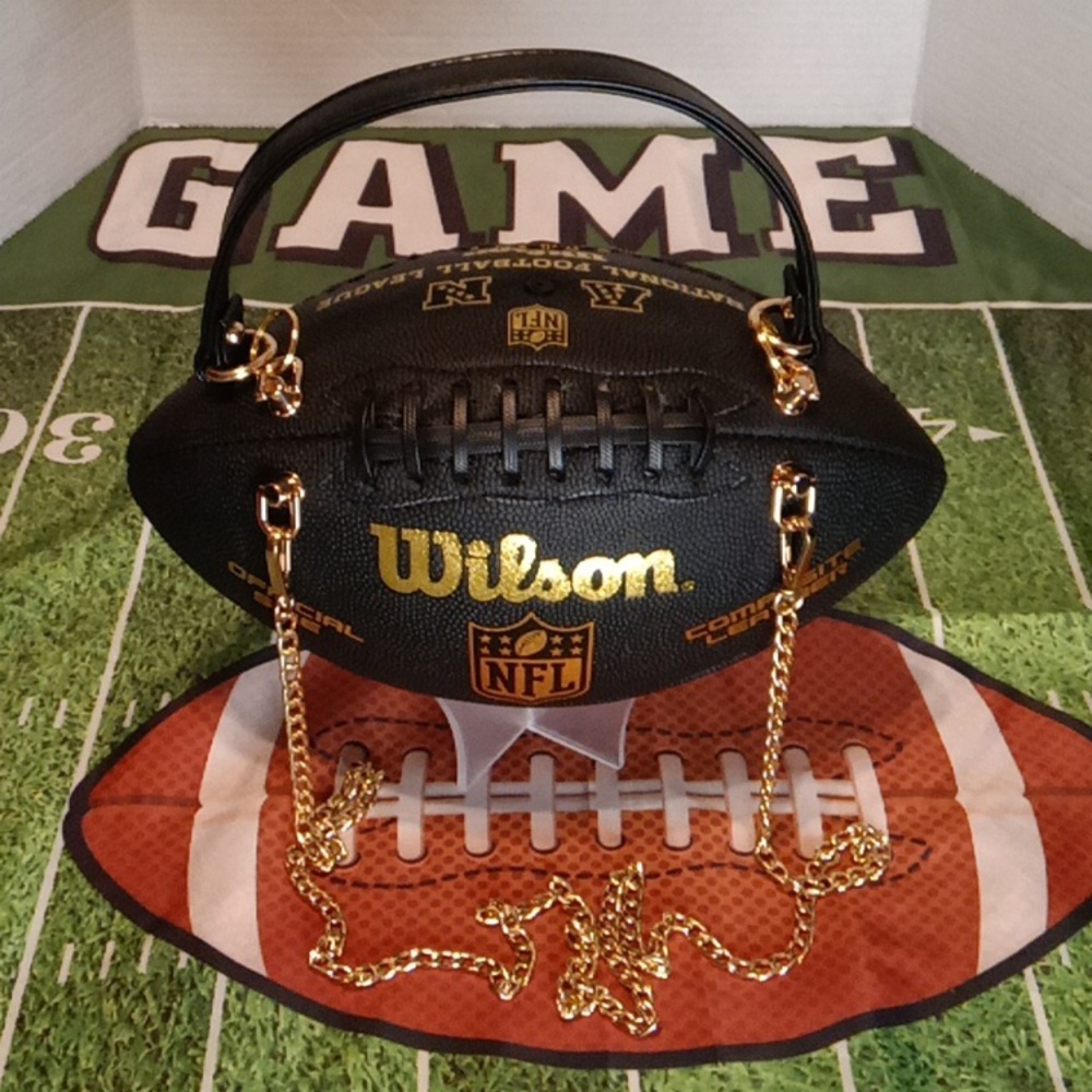 LIMITED EDITION Black and Gold Leather Football Bag π - Picture 3 of 17